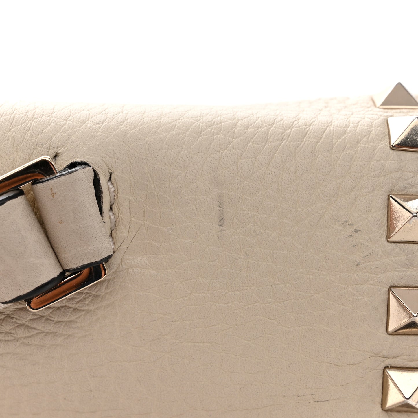 Grained Calfskin Rockstud Top Handle Flap Shoulder Bag Light Ivory