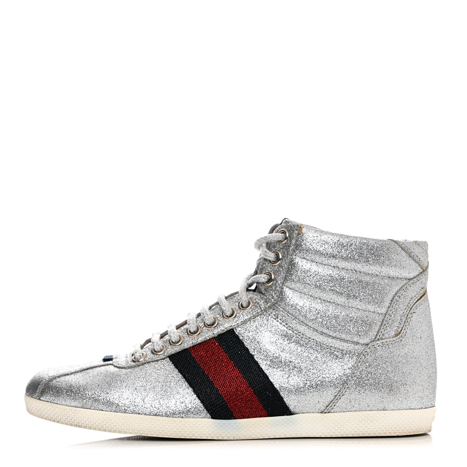 Gucci Glitter Web New Bright High Top Sneakers 36.5 Silver 1 of 12