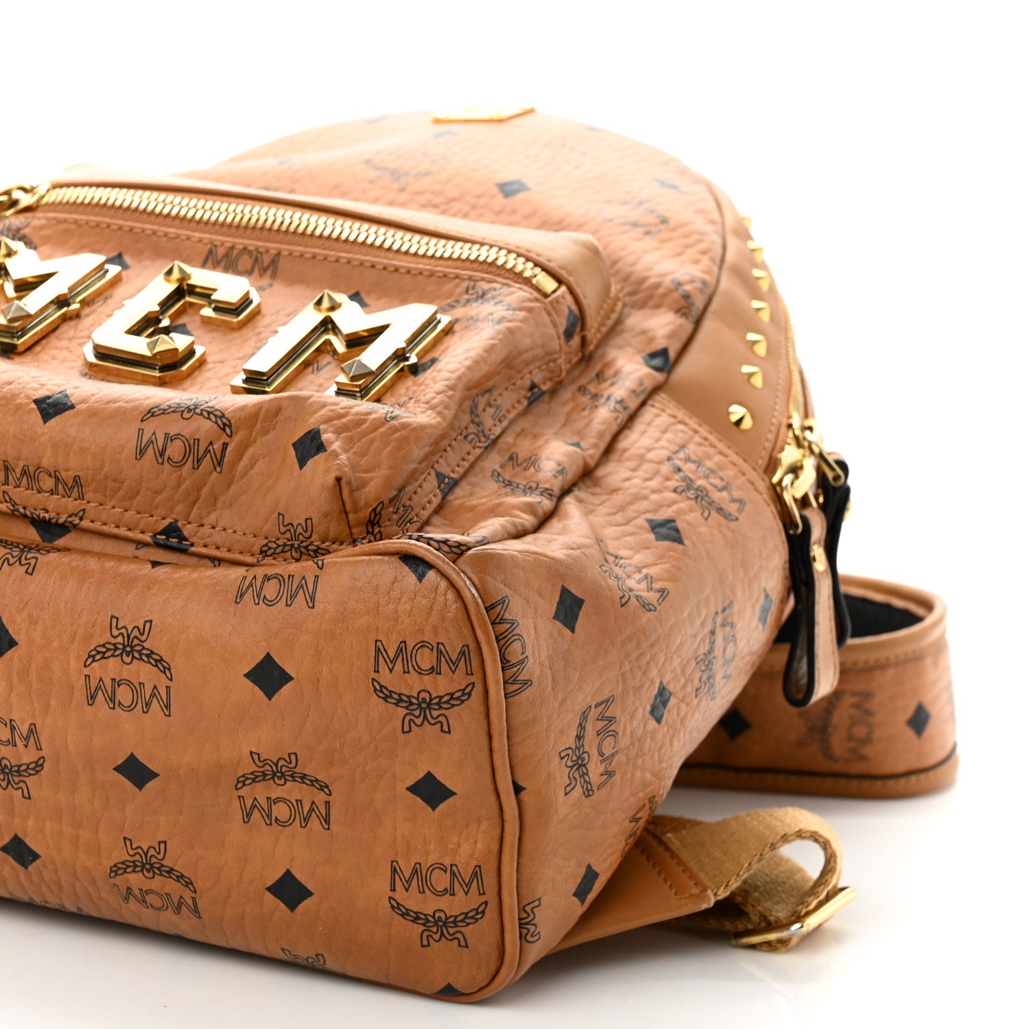 MCM Visetos Studded Small Stark M Logo Collection Backpack Cognac 9 of 9