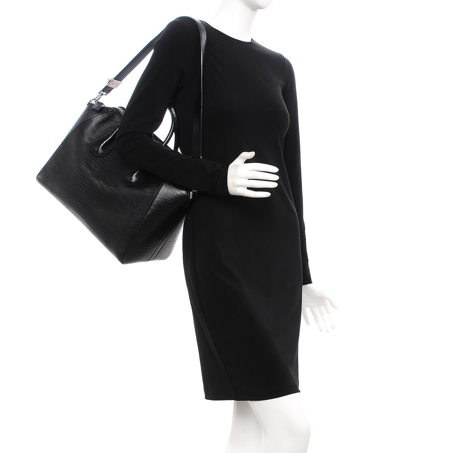 Givenchy Calfskin Lizard Embossed Medium Antigona Black 2 of 7