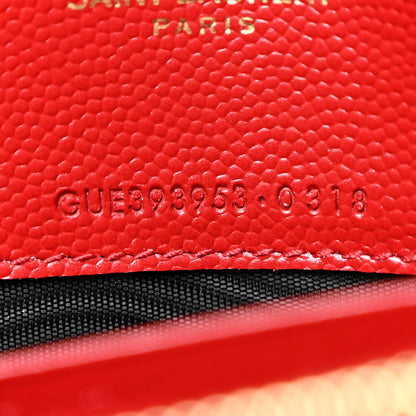 Saint Laurent Grain De Poudre Matelasse Chevron Monogram Envelope Chain Wallet New Red 7 of 10