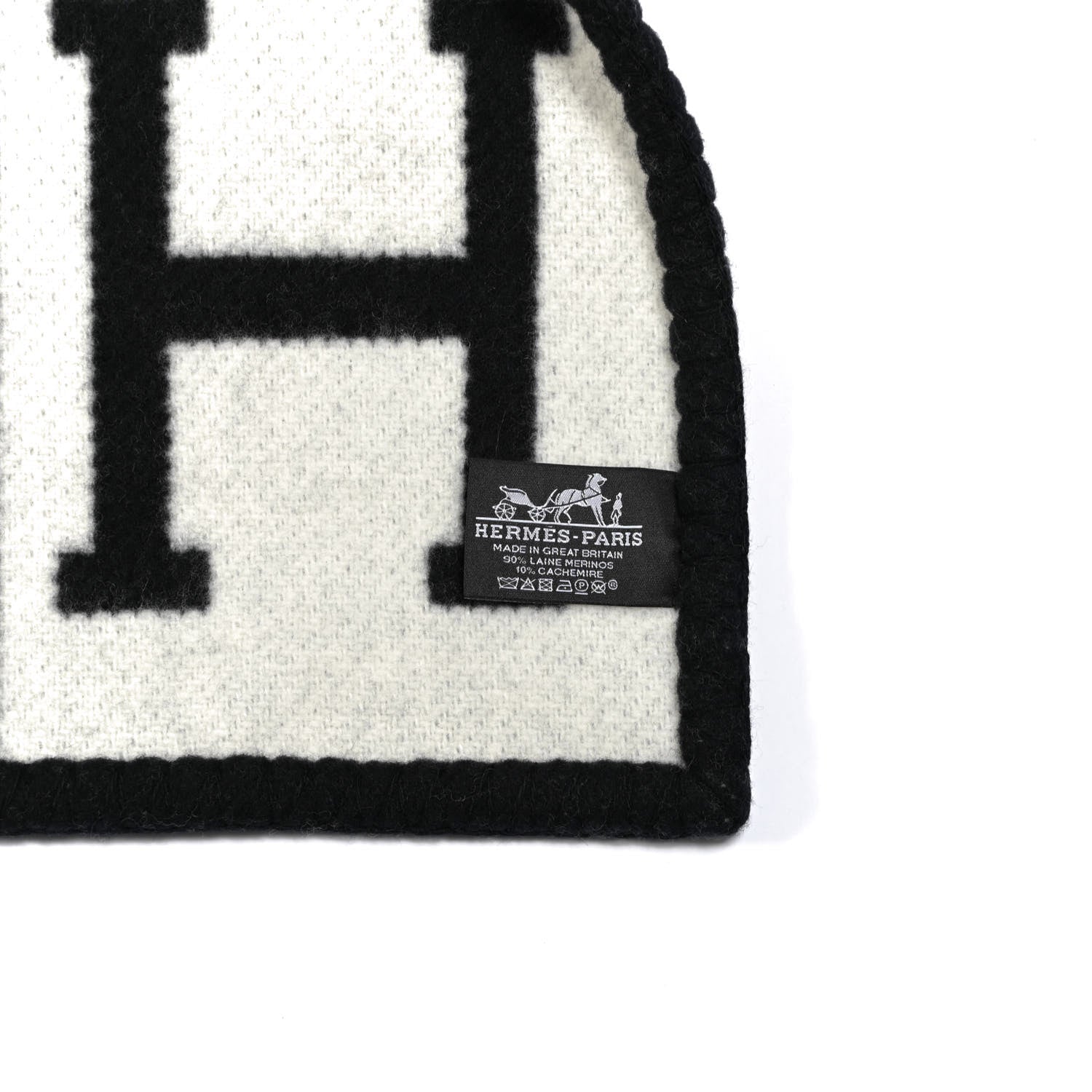 Hermes Wool Cashmere Avalon III Blanket Ecru Black 3 of 3