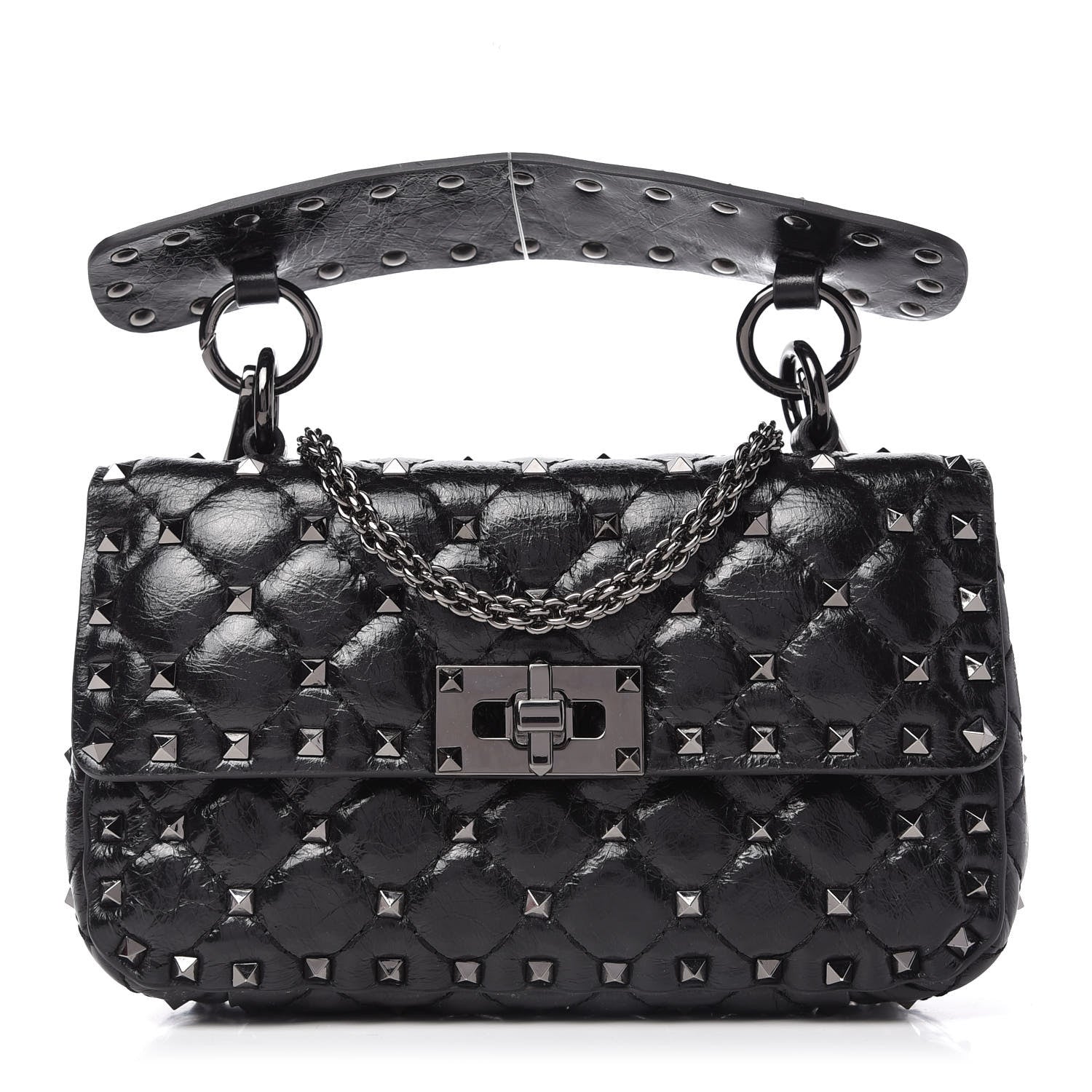 Valentino Garavani Craquele Nappa Small Rockstud Spike Shoulder Bag Black 1 of 9