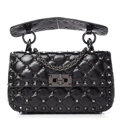 Valentino Garavani Craquele Nappa Small Rockstud Spike Shoulder Bag Black 1 of 9