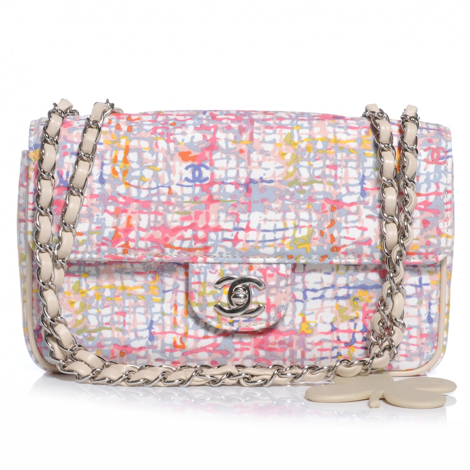 Chanel Canvas Watercolor Tweed Print Clover Small Flap 1 of 8