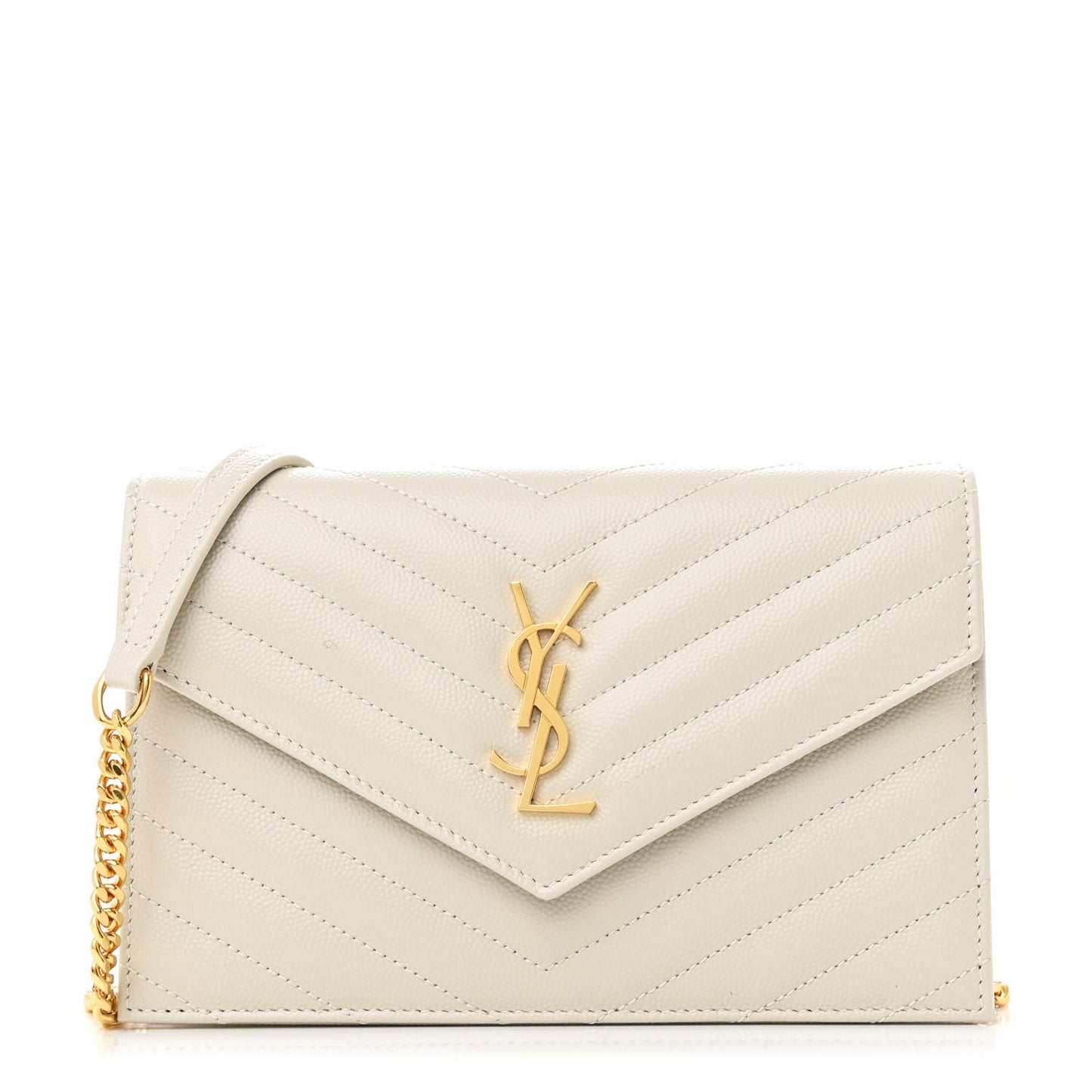 Grain De Poudre Matelasse Chevron Monogram Envelope Chain Wallet Crema Soft