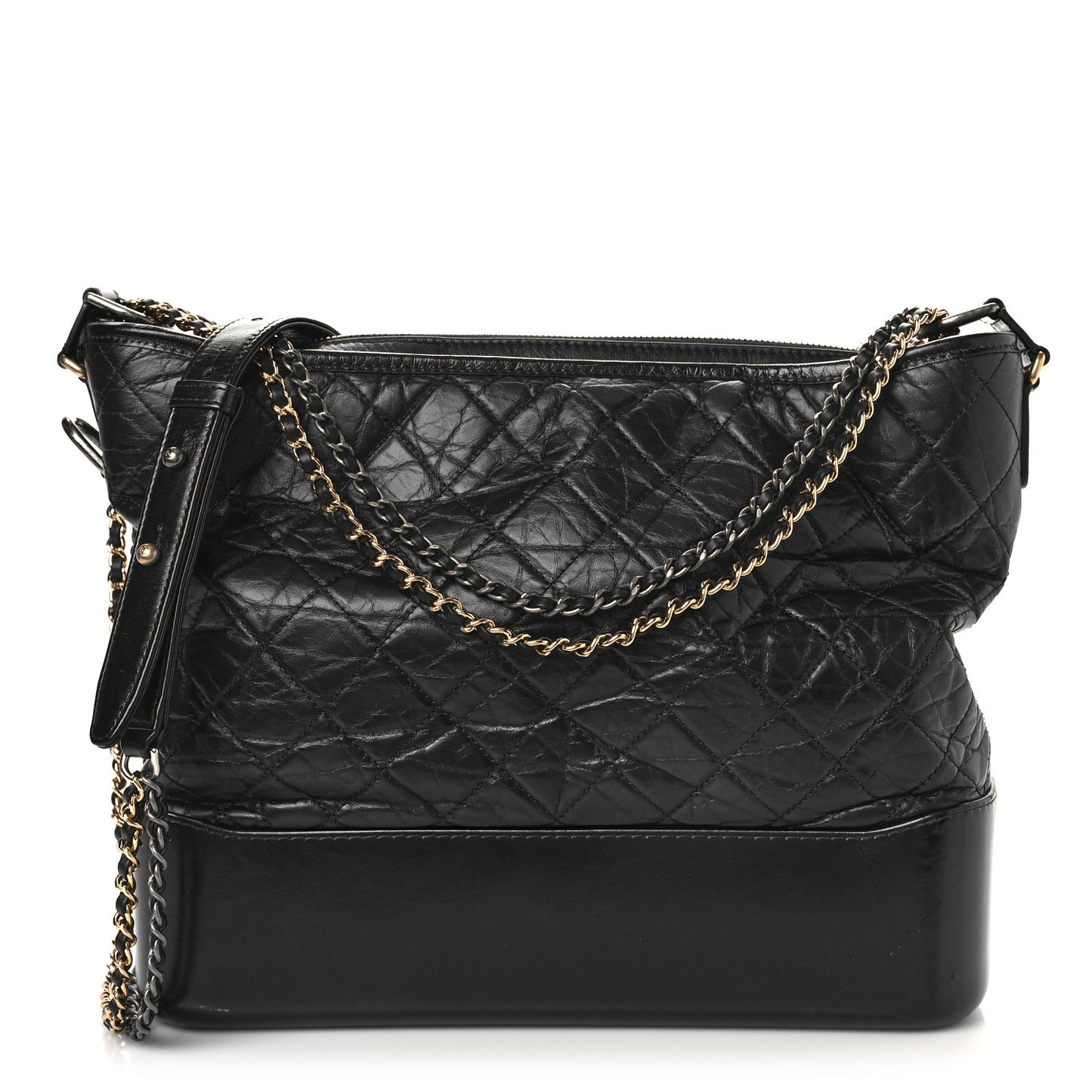 Aged Calfskin Quilted Large Gabrielle Hobo Black