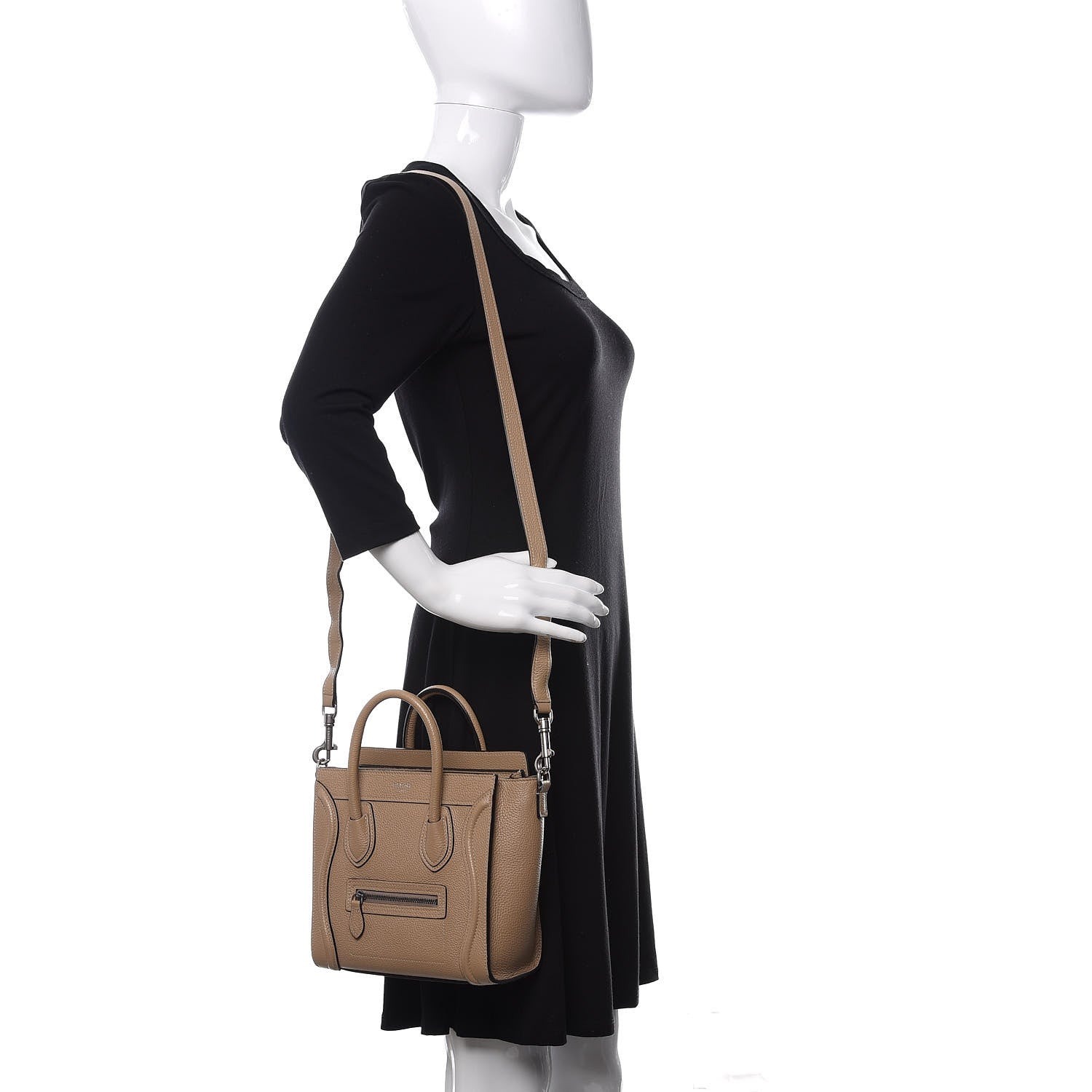 Celine Drummed Calfskin Nano Luggage Dune 2 of 12