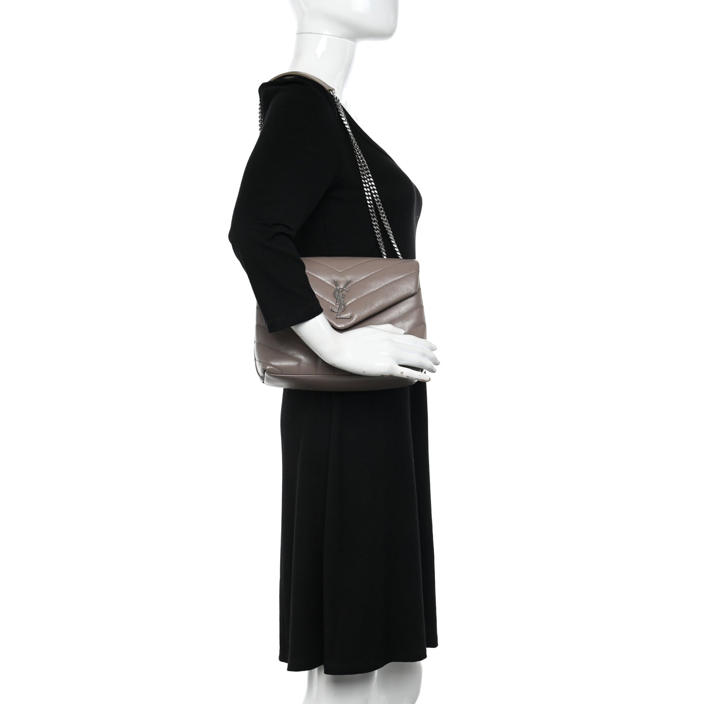 Calfskin Y Quilted Monogram Small Loulou Chain Satchel Dark Beige