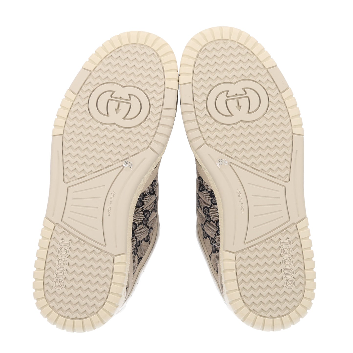 Calfskin Suede GG Monogram Re-Web Womens Sneakers 38.5 White Beige Ebony
