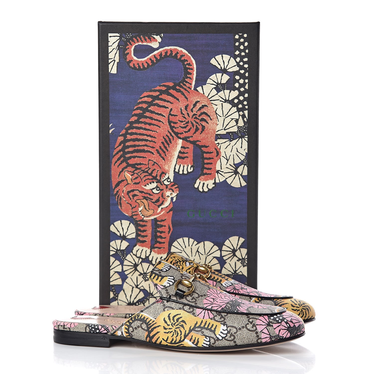 Gucci GG Supreme Monogram Bengal Womens Princetown Slippers 37 Beige Crop Pink 10 of 10