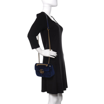 Gucci Velvet Matelasse Mini GG Marmont Shoulder Bag Cobalt Blue 2 of 12