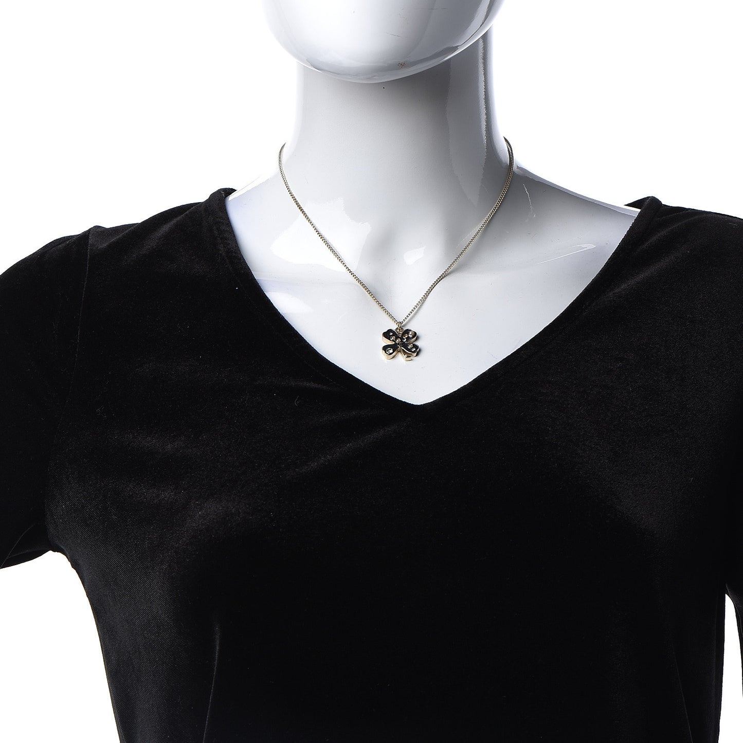 Enamel Pearl Crystal Four Leaf Clover Pendant Necklace Black Gold