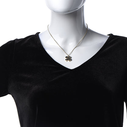 Chanel Enamel Pearl Crystal Four Leaf Clover Pendant Necklace Black Gold 2 of 6