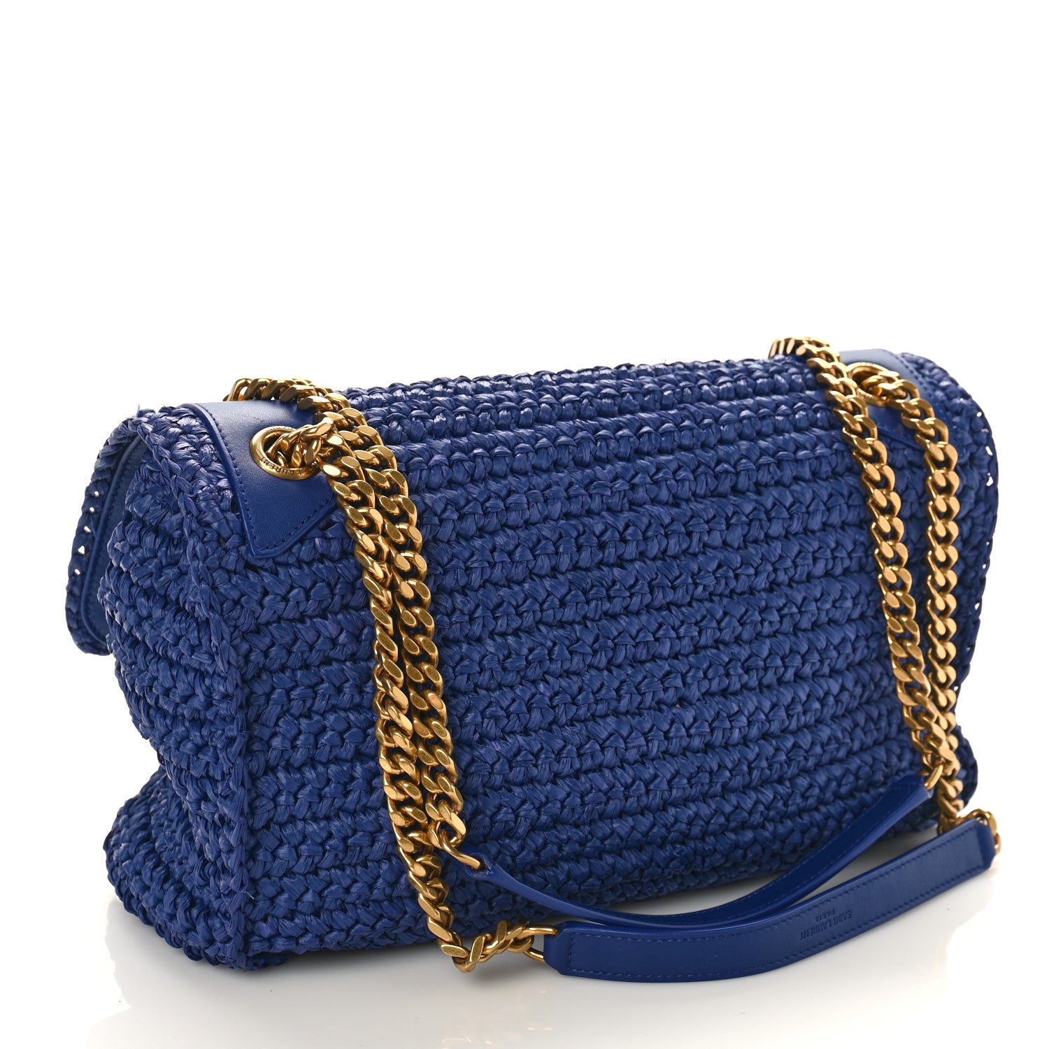 Saint Laurent Raffia Calfskin Monogram Medium Niki Chain Satchel Blue 3 of 10