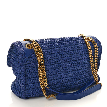 Saint Laurent Raffia Calfskin Monogram Medium Niki Chain Satchel Blue 3 of 10