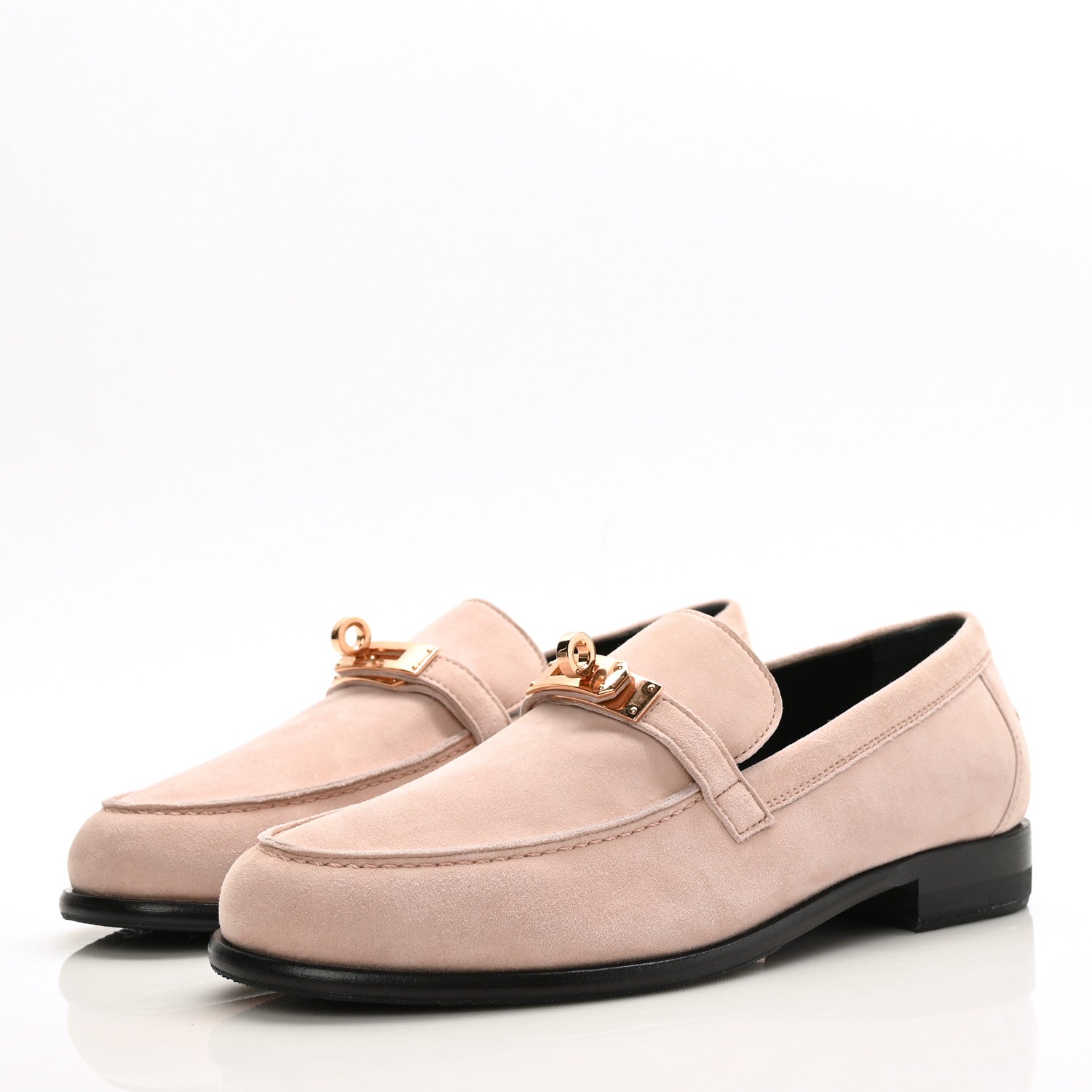 Hermes Suede Goatskin Womens Destin Loafer 37.5 Rose Opaline 3 of 10