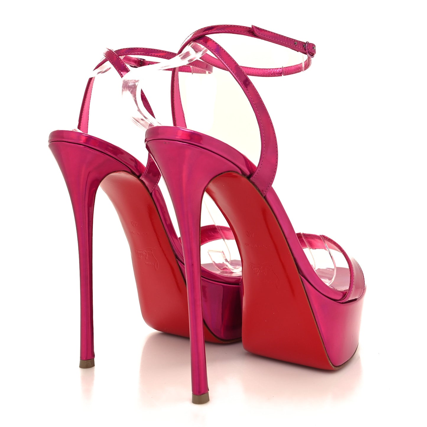 Patent Psychic Loubi Queen Alta 150 Platform Sandals 40 Fuxia