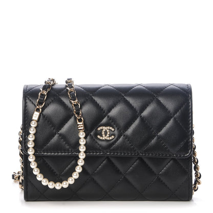 Chanel Lambskin Quilted Pearl Clutch With Chain Black 1 of 8