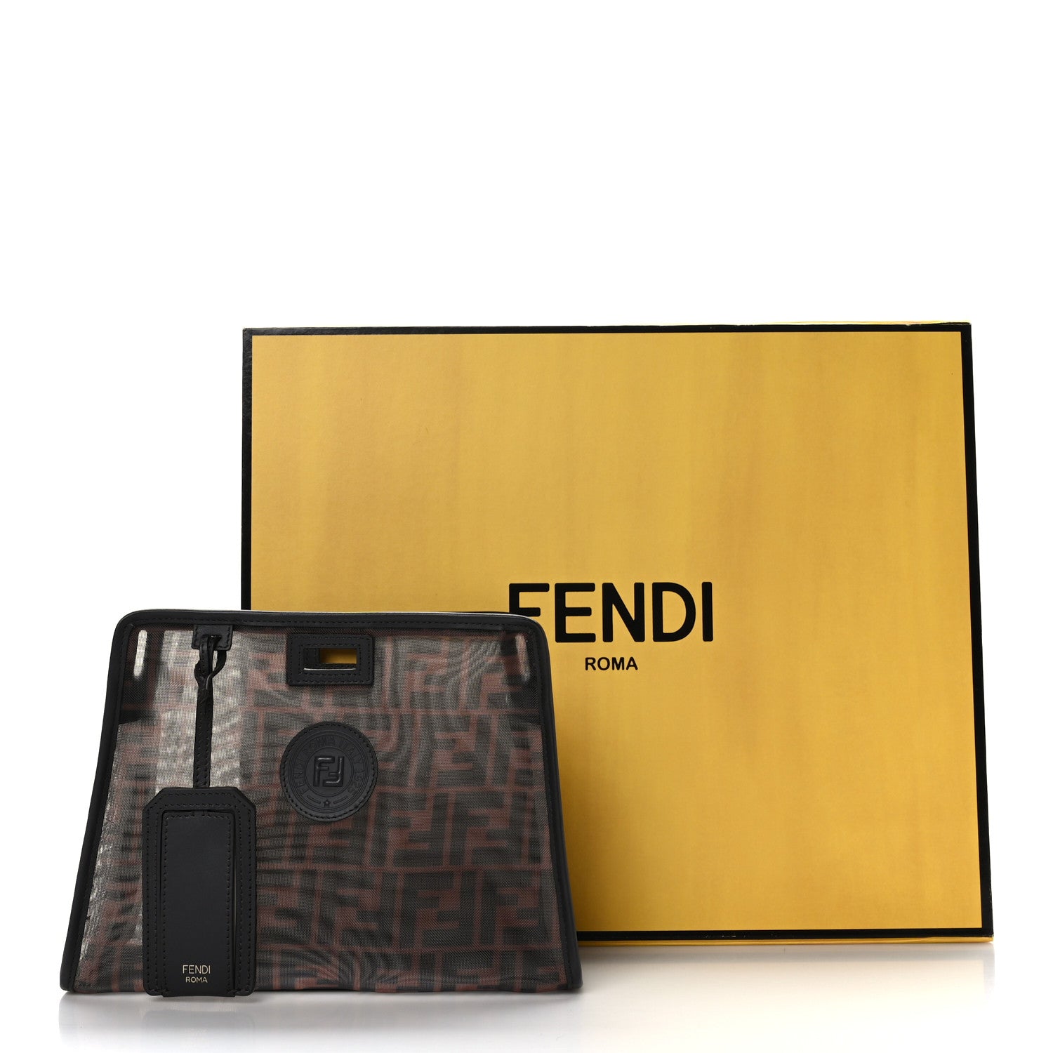 Fendi Mesh Vitello Century FF 1974 Mini Peekaboo Defender Cover Marrone Black Ebano 9 of 9