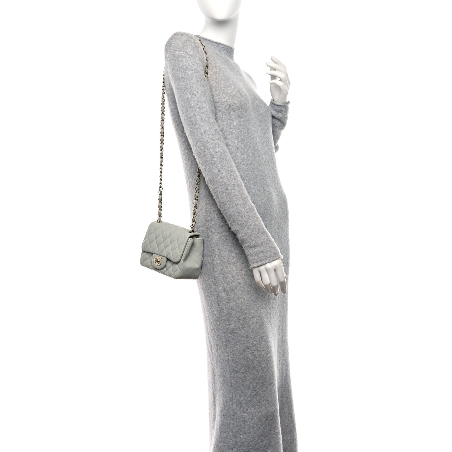 Lambskin Quilted Mini Square Flap Grey