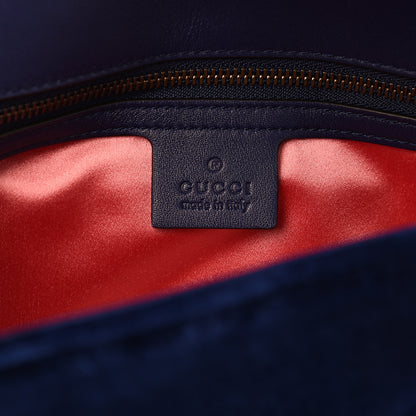 Gucci Velvet Matelasse Deer Embroidered Small GG Marmont Shoulder Bag Cobalt 5 of 9
