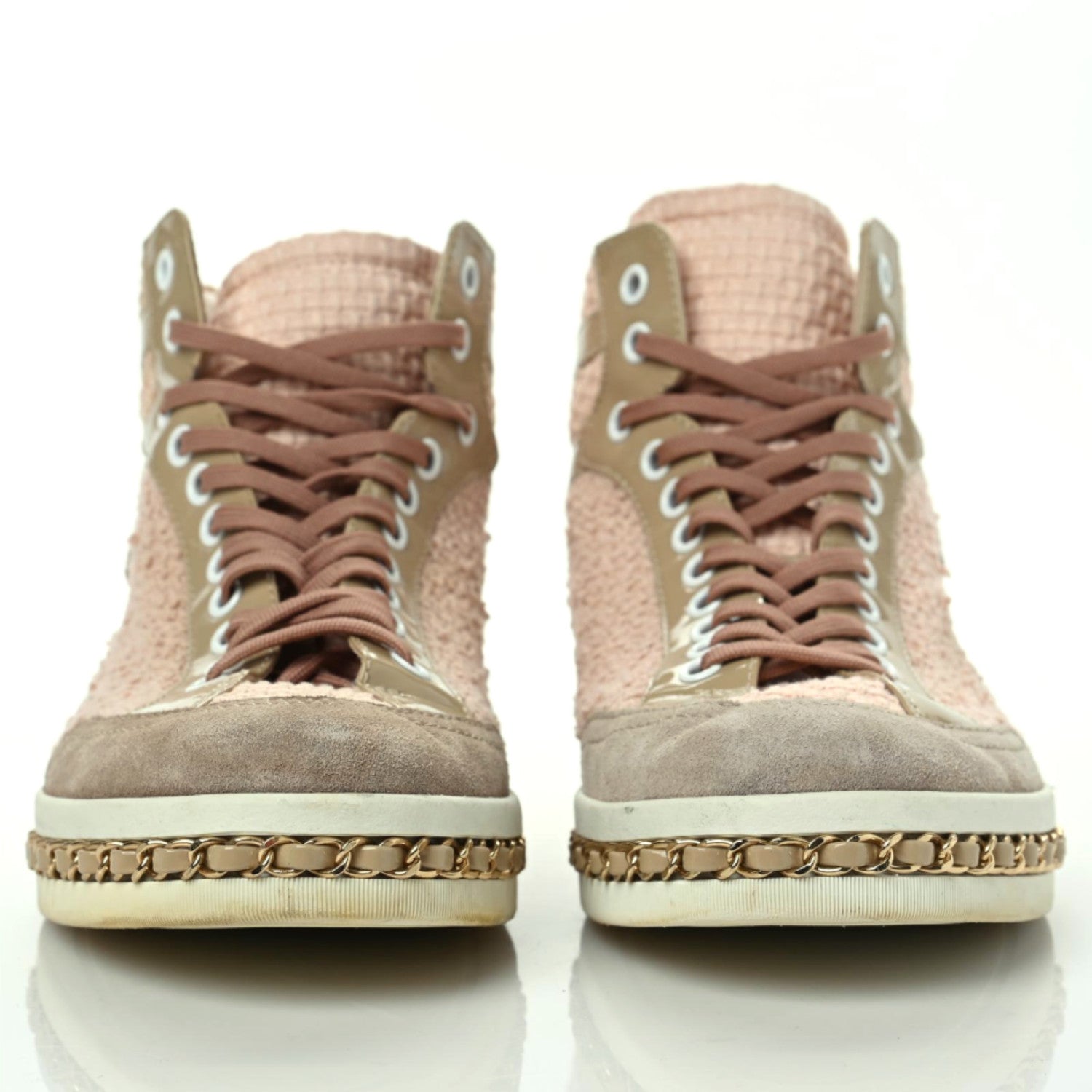 Chanel Tweed Suede Chain CC High Top Sneakers 40 Pink 2 of 9
