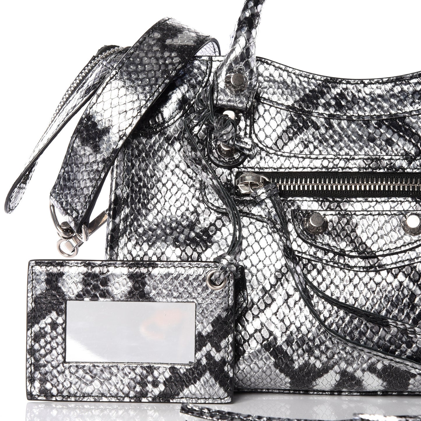 Metallic Calfskin Snakeskin Embossed Classic Silver Hardware Mini City Silver