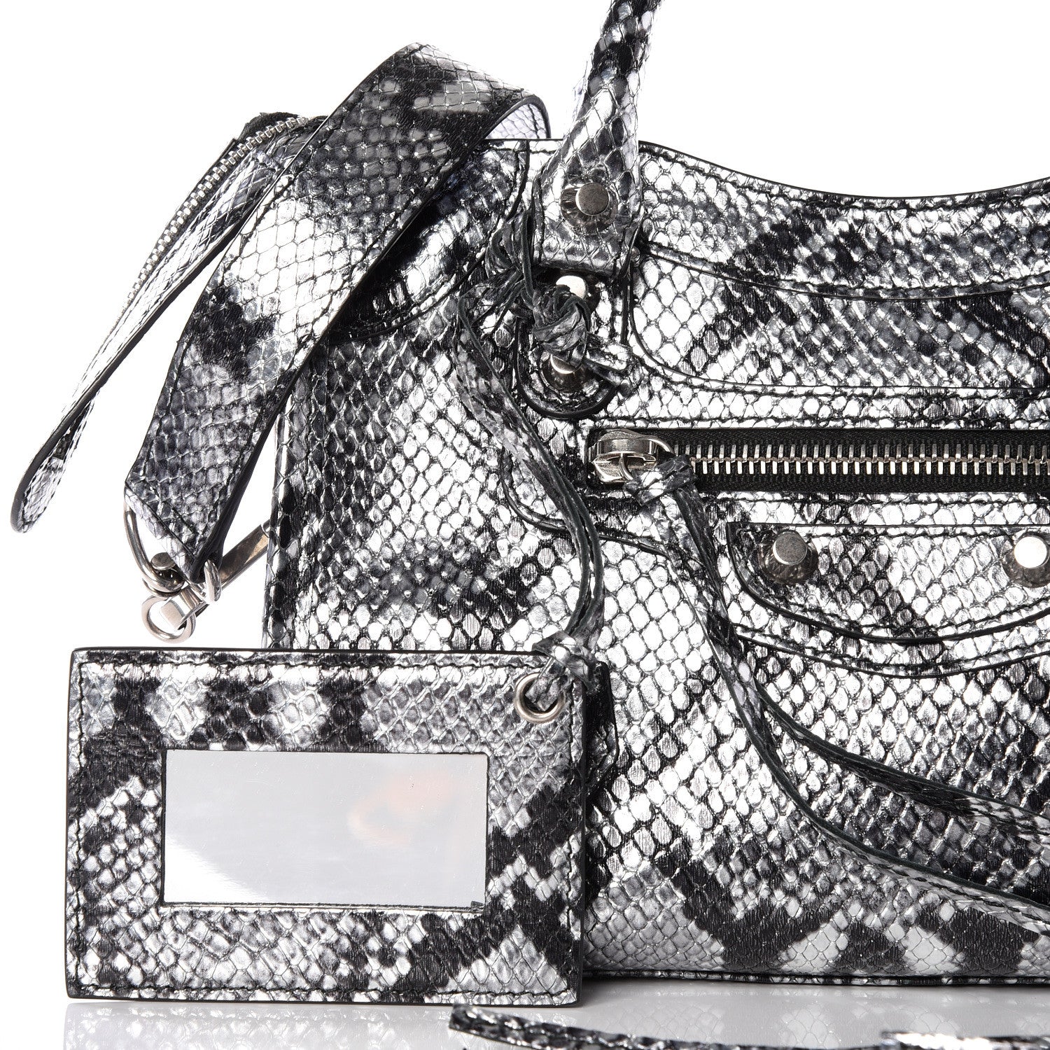 Balenciaga Metallic Calfskin Snakeskin Embossed Classic Silver Hardware Mini City Silver 7 of 10