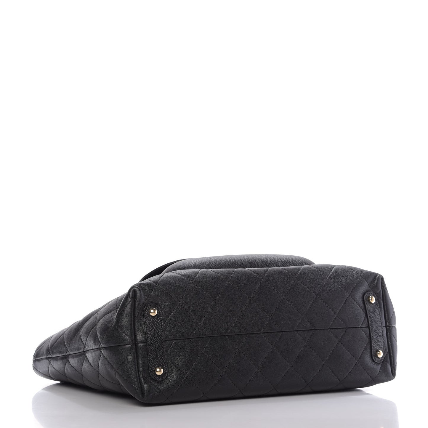 Sheepskin Caviar Quilted Large Shopping Tote Black