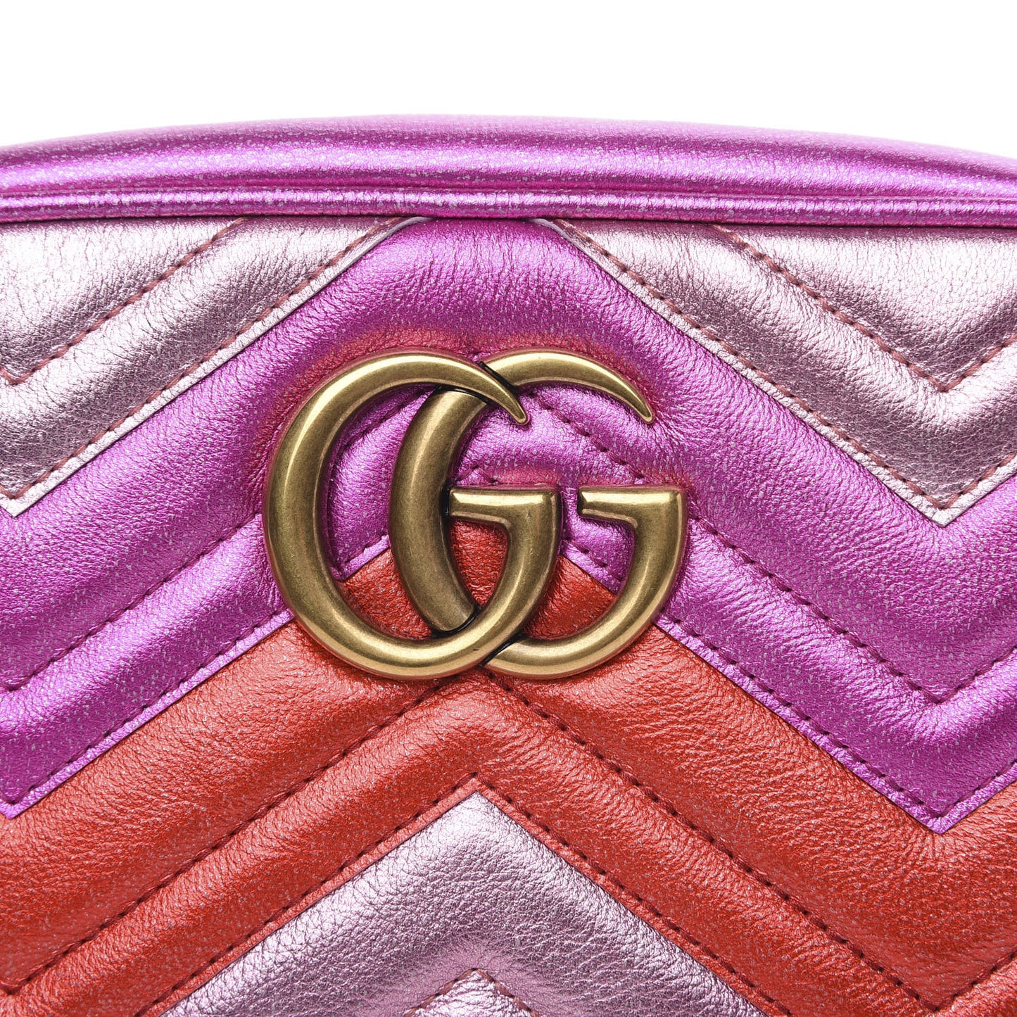 Laminated Nappa Matelasse Small GG Marmont Chain Shoulder Bag Fuxia Rosso Rosa