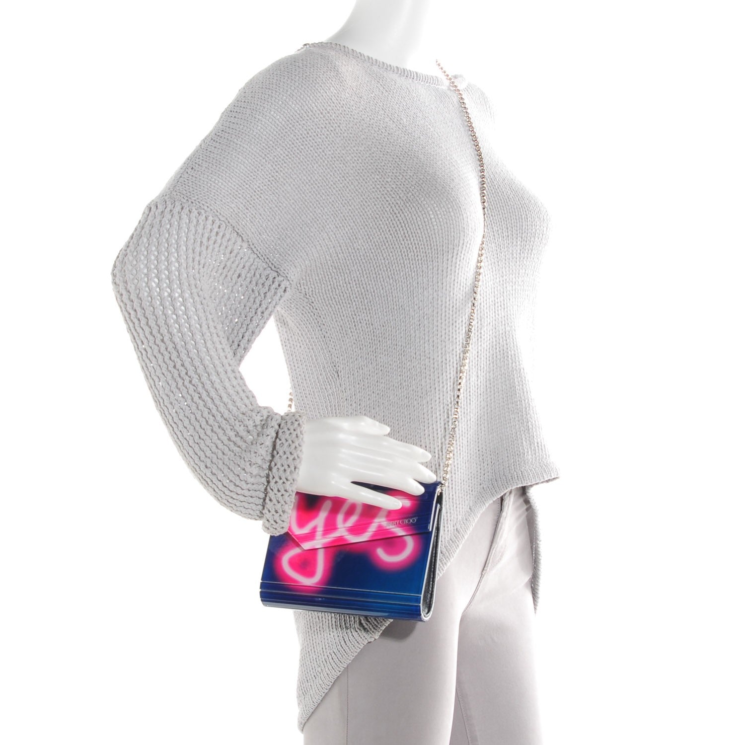 Jimmy Choo Acrylic Neon Light Candy Yes/No Clutch Navy Raspberry 2 of 8