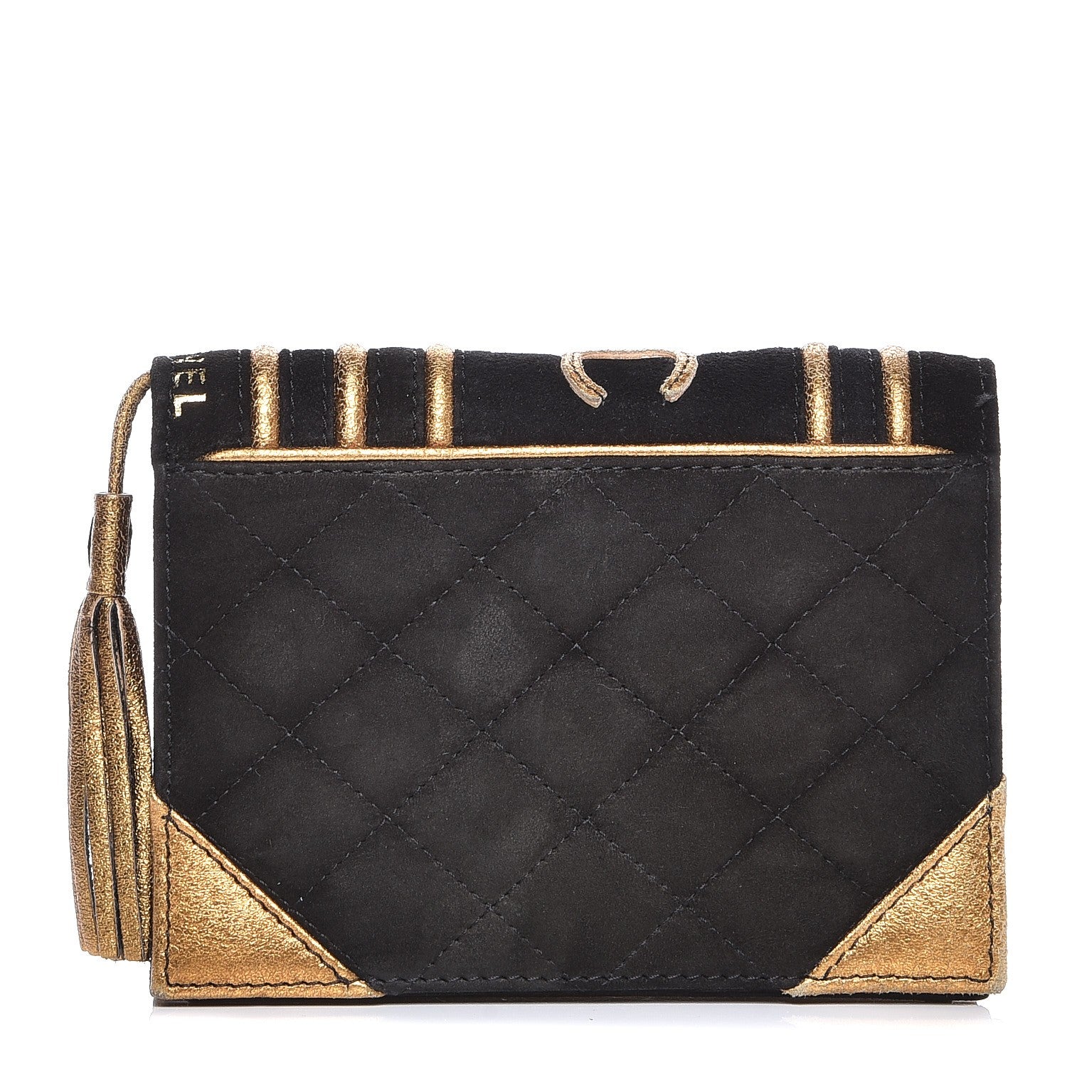 Chanel Suede Quilted Bible Book CC Clutch Black 1 of 8