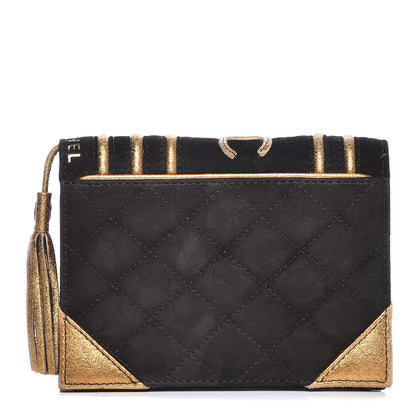 Chanel Suede Quilted Bible Book CC Clutch Black 1 of 8