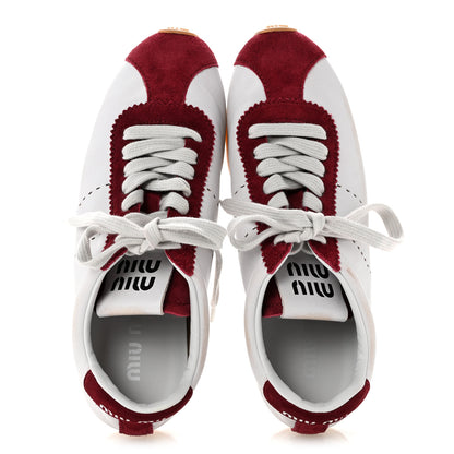 Miu Miu Scamosciato Womens Plume Sneakers 37.5 White Cerise 2 of 10