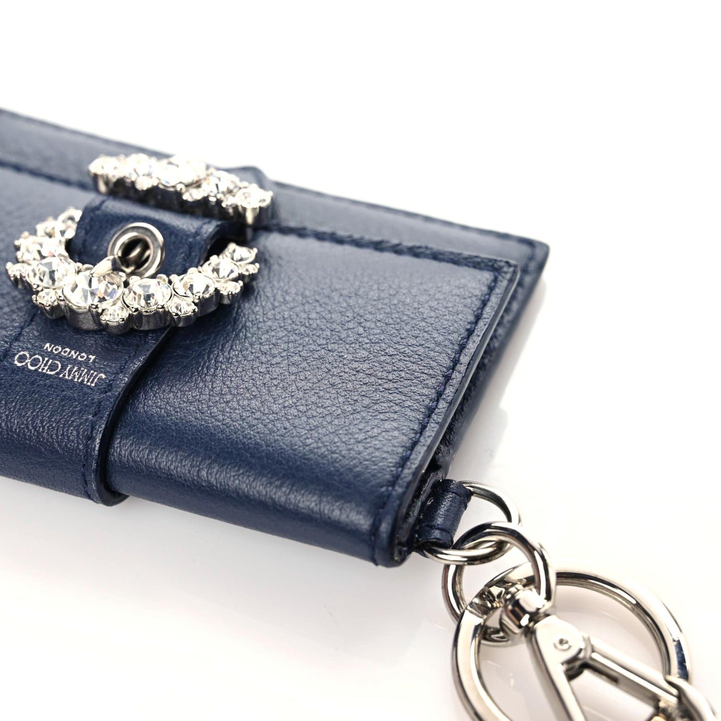 Calfskin Crystal Cheri Charm Case Wallet Navy Blue