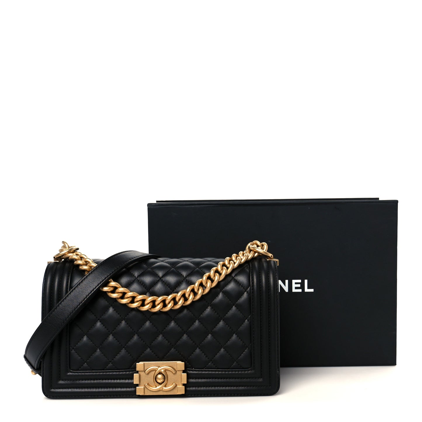 Lambskin Quilted Medium Boy Flap Black