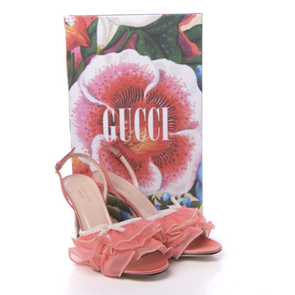 Gucci Tulle Ruffle Mid Heel Slingback Sandals 36.5 Peach White 11 of 11