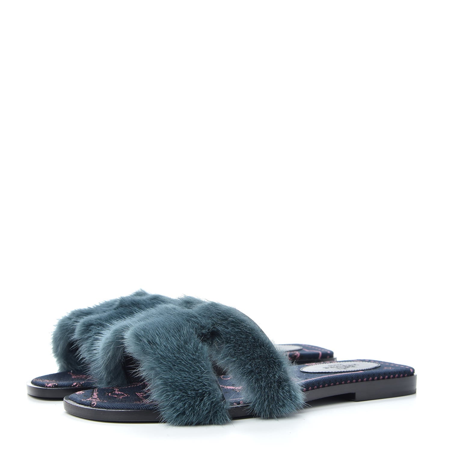 Hermes Mink Fur Oran Sandals 36 Bleu Paon 3 of 11