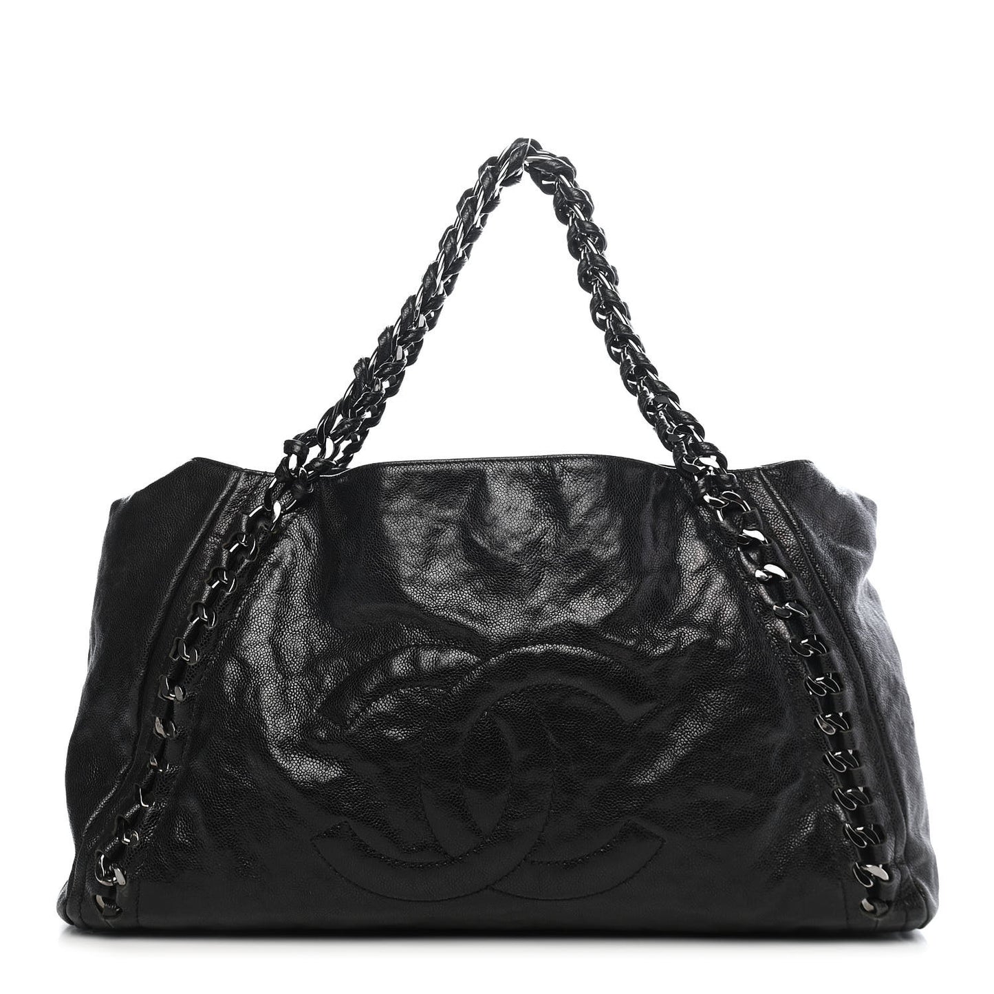 Glazed Caviar East West Modern Chain Tote Black