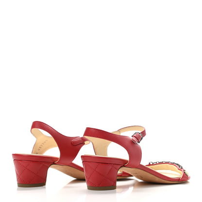 Chanel Lambskin CC Pearl Chain Sandals 37 Red 4 of 11
