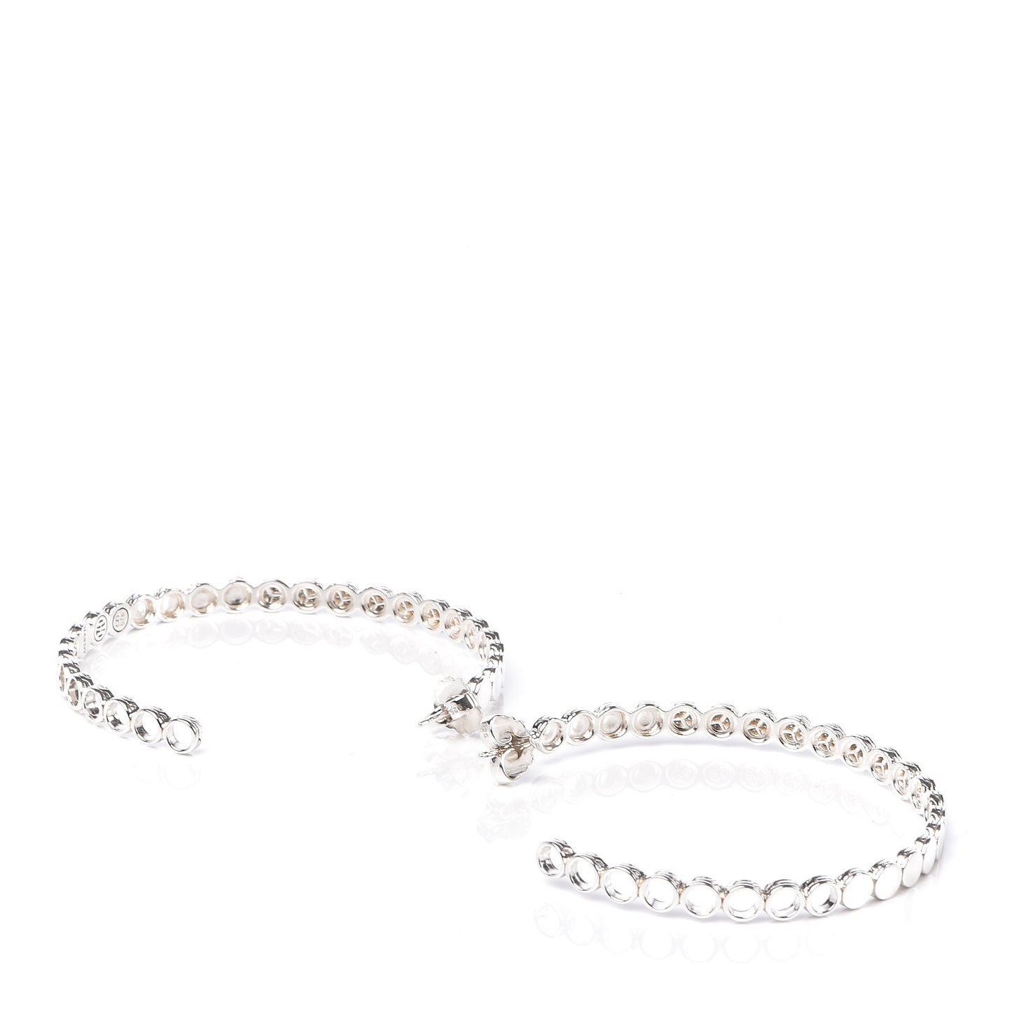 Sterling Silver Diamond 71mm Dot Hoop Earrings