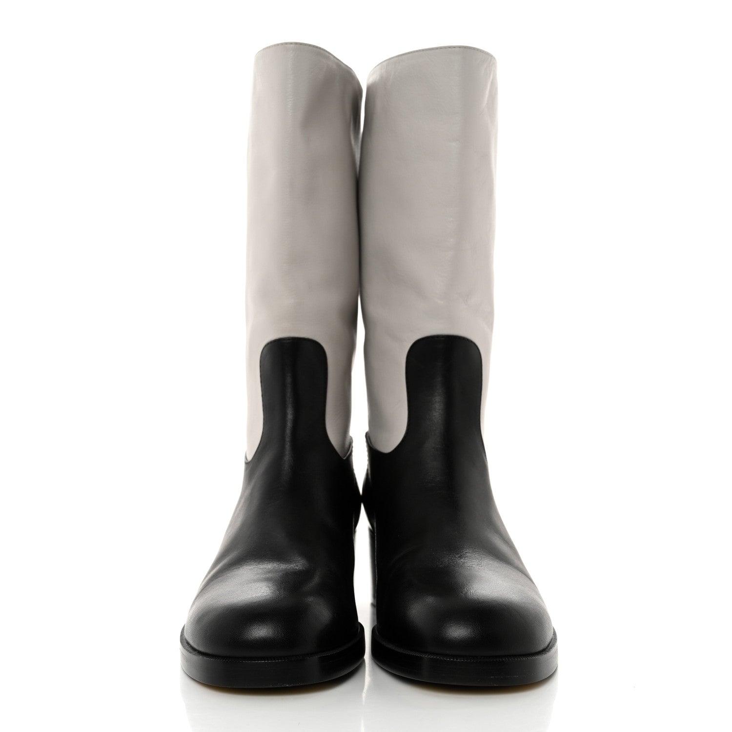 Chanel Calfskin CC Logo Mid Calf Boots 37 Grey Black 2 of 10