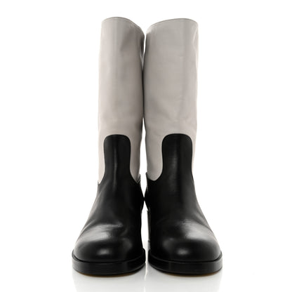 Chanel Calfskin CC Logo Mid Calf Boots 37 Grey Black 2 of 10