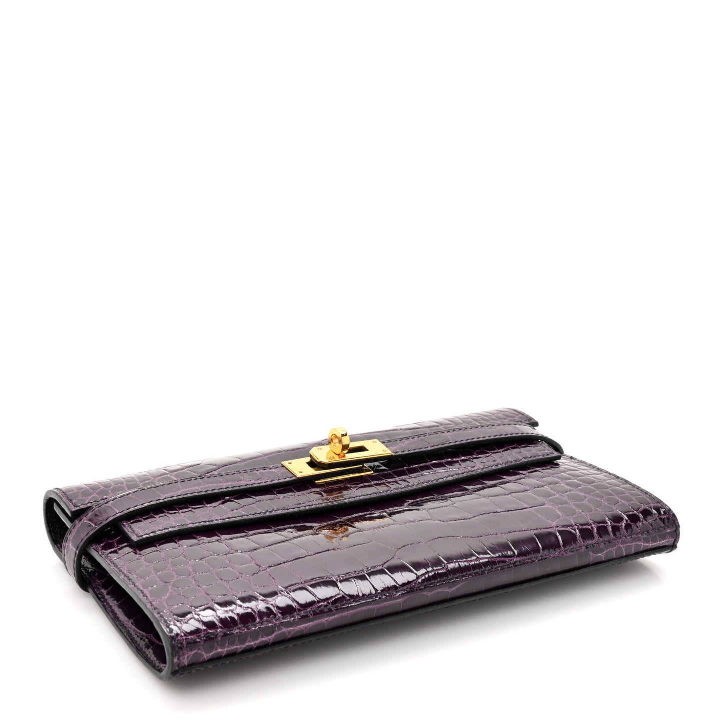 Shiny Alligator Kelly Longue Wallet Aubergine