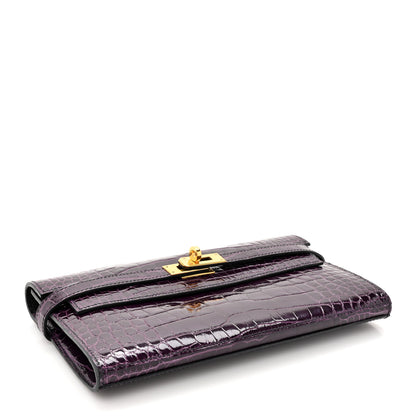 Hermes Shiny Alligator Kelly Longue Wallet Aubergine 4 of 8
