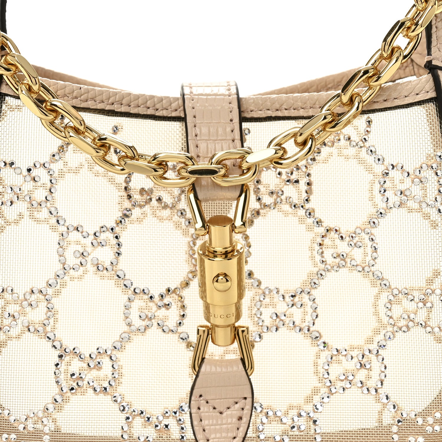 Gucci Lizard Mesh Crystal GG Monogram Mini Jackie 1961 Hobo Light Powder Skin Rose 8 of 11