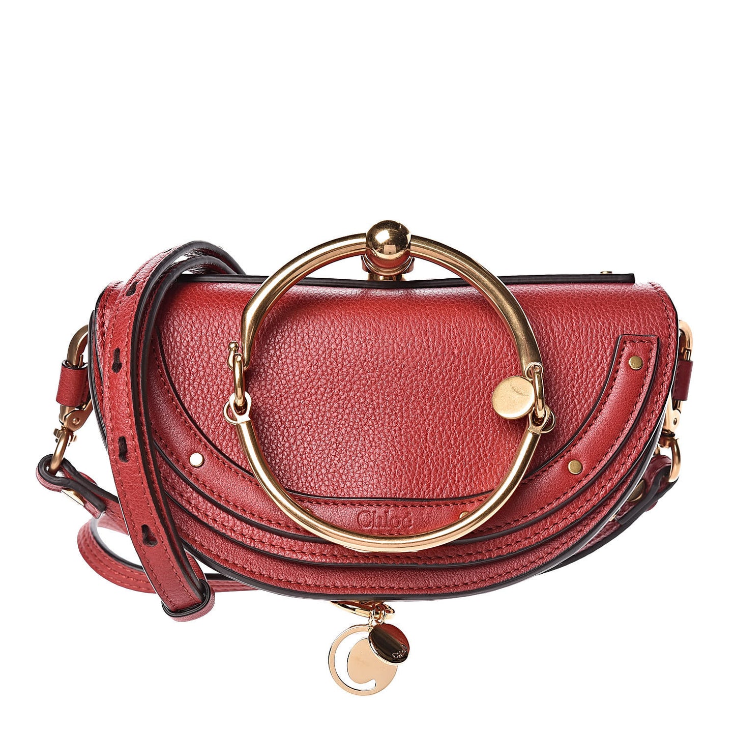 Calfskin Small Nile Bracelet Minaudiere Bag Dahlia Red