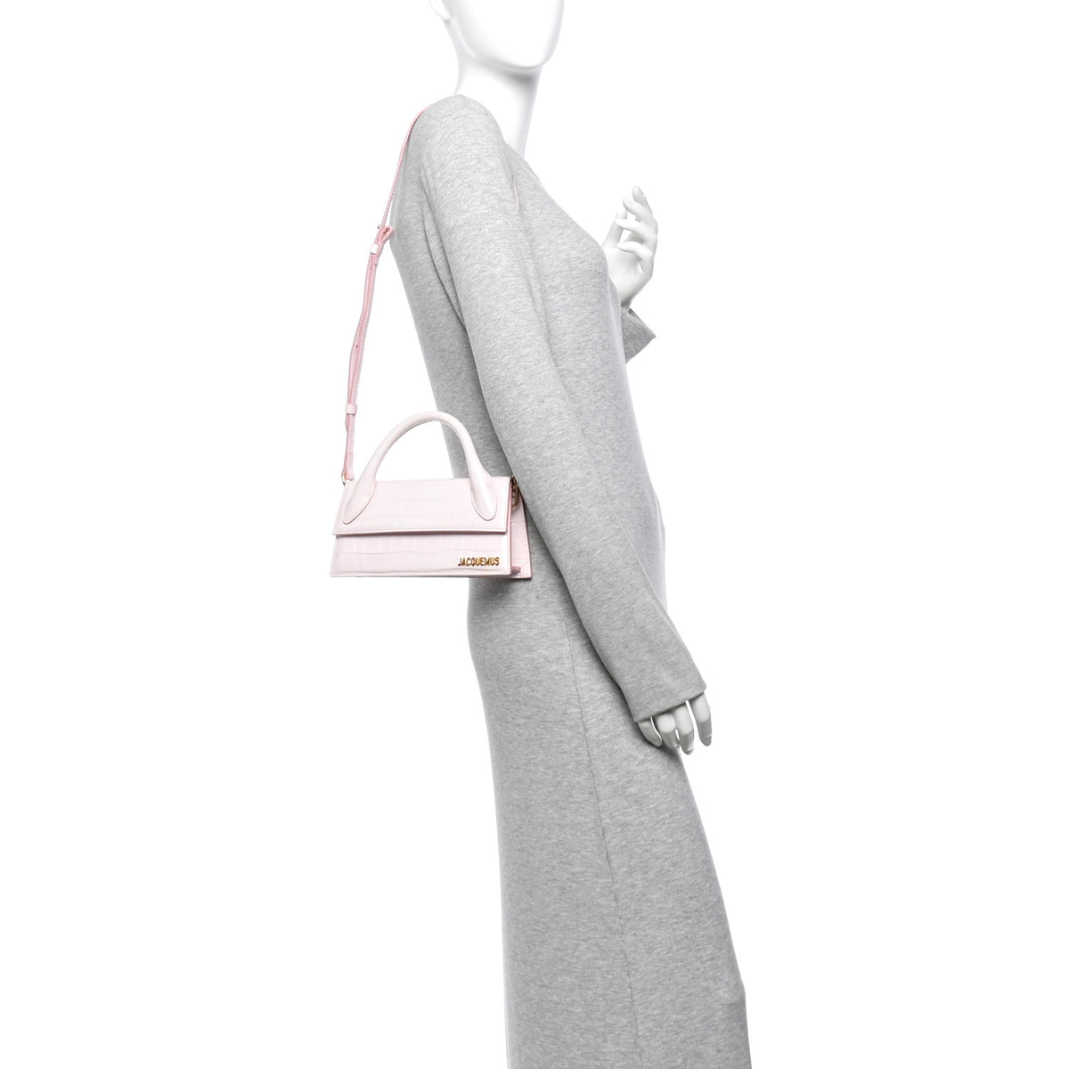 Jacquemus Calfskin Crocodile Embossed Le Chiquito Long Pale Pink 2 of 11