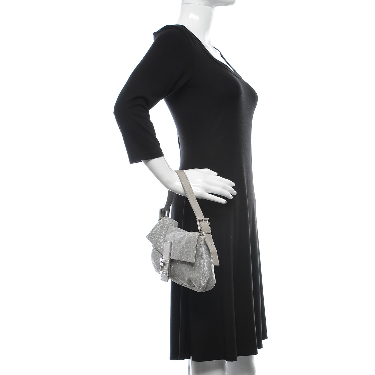 Fendi Metallic Lurex Zucca Baguette Silver 2 of 9